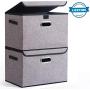 Seckon Collapsible Storage Boxes Container Bins with Lids Covers[2Pack] Large Odorless Linen Fabric Storage Organizers Cube with Metal Handles for Office, Bedroom, Closet, Toys
