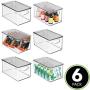 mDesign Plastic Stackable Kitchen Pantry Cabinet, Refrigerator, Freezer Food Storage Bin Boxes with Handles, Lid - Organizer for Fruit, Yogurt, Snacks, Pasta - 10" Long, 6 Pack - Clear/Smoke Gray