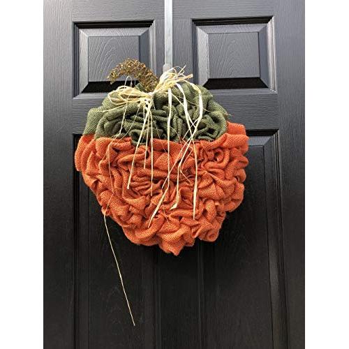 Burlap pumpkin wreath, orange pumpkin wreath, fall burlap wreath, pumpkin door hanger, pumpkin spice, orange and green burlap pumpkin