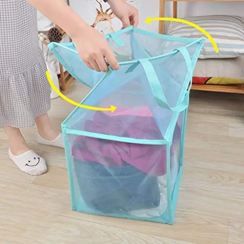 Dergo ?Laundry Hampers Basket Collapsible with Carry Handle Net Cloth Hanger Storage Basket Dirty Clothes Free Standing Folding Laundry Hamper Bag (C) Dergo ?Laundry Hampers Basket Collapsible with Carry Handle Net Cloth Hanger Storage Basket Dirty Clothes Free Standing Folding Laundry Hamper Bag (C)