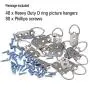 Jetovo 40 Pcs Heavy Duty D Ring Picture Frame Hanging Hangers Double Hole with 80 Pcs Screws