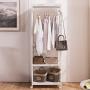 Tiny Times Free Standing Armoire Wardrobe Closet with Full Length Mirror, 67 Tall Wooden Closet Storage Wardrobe with Brake Wheels,Hanger Rod,Coat Hooks,Entryway Storage Shelves Organizer- White