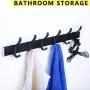 Aviation aluminum hook strong glue no nails without traces bathroom hook bathroom wall and back door hangers (6 hooks, Black)