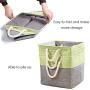 Prandom Large Foldable Cube Storage Baskets Bins 13x13 inch [3-Pack] Fabric Linen Collapsible Storage Bins Cubes Drawer with Cotton Handles Organizer for Shelf Toy Nursery Closet Bedroom(Green)…