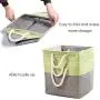 Prandom Large Foldable Cube Storage Baskets Bins 13x13 inch [3-Pack] Fabric Linen Collapsible Storage Bins Cubes Drawer with Cotton Handles Organizer for Shelf Toy Nursery Closet Bedroom(Green)…