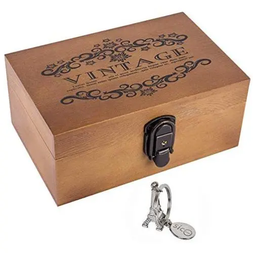 SICOHOME Wooden Keepsake Box, 8.5" Decorative Wooden Craft Boxes with Lock and Key for Jewelry Gift Storage Boxes and Home Decor, Natural SICOHOME Wooden Keepsake Box, 8.5" Decorative Wooden Craft Boxes with Lock and Key for Jewelry Gift Storage Boxes and Home Decor, Natural
