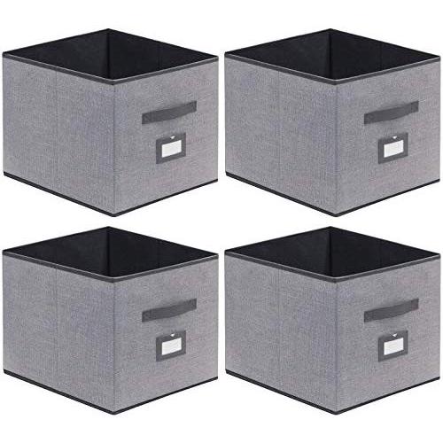 Onlyeasy Cloth Storage Bins Foldable Cube Storage Bin 4 Pack - Fabric Cube Organizers Container Drawers with Dual Handles for Shelves, 13 x 15 x 13 inch, Linen-Like Grey, 7MXDBXL04PLP