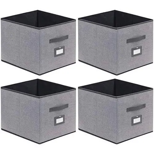 Onlyeasy Cloth Storage Bins Foldable Cube Storage Bin 4 Pack - Fabric Cube Organizers Container Drawers with Dual Handles for Shelves, 13 x 15 x 13 inch, Linen-Like Grey, 7MXDBXL04PLP Onlyeasy Cloth Storage Bins Foldable Cube Storage Bin 4 Pack - Fabric Cube Organizers Container Drawers with Dual Handles for Shelves, 13 x 15 x 13 inch, Linen-Like Grey, 7MXDBXL04PLP