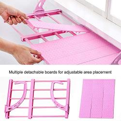 SHINGONE Expandable Clothes Drying Rack Radiator Airer for Laundry Bathroom Balcony Hanging Shelf Adjustable Storage Rack Portable Window Sill Rack Stainless Steel Clothes Hanger, Pink