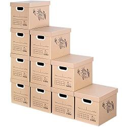 SEMAXE Stroage Carton Boxes with Lift-Off Lid，Portadle File Storage Tape-Free Assembly Moving Boxes, 10-Pack,14" x 11" x 10"