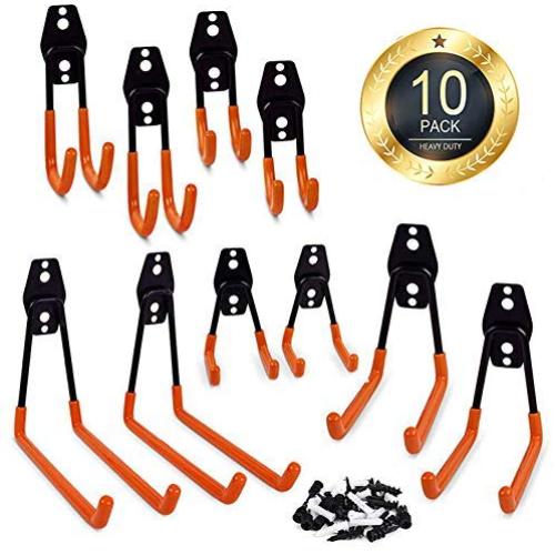 ZNCMRR Steel Garage Storage Utility Double Hooks, Heavy Duty Wall Hooks for Organizing Various Tools,Ladders,Bulk Items, Bikes, 5 Sizes(10 Pack)