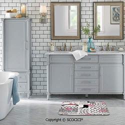 Bathroom Rug Bath Mat Old Newspaper Decor,Fashion Elements Lipstick Shoes Hangers Decorative,Scarlet Baby BlackCoral Velvet Soft Water Absorbent Thick