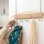 Over The Door Hanger - 5 Hook DIY Assembly Rack for Towels, Clothes, Coat, Jackets, Scarves, Bags Hanger in The Bathroom, Bedroom Door Storage (Brown Bamboo Wood)