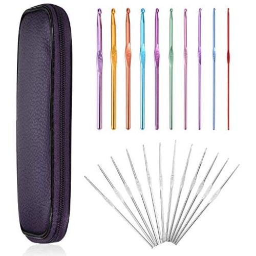 Crochet Hook Set, NuLink 22 Pcs Knitting Needles Craft, Weave Yarn Set 0.6mm - 6.5mm [Purple Travel Bag]