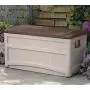 Suncast 73-Gallon Medium Deck Boxes - Lightweight Resin Indoor/Outdoor Storage Container and Seat for Patio Cushions and Gardening Tools - Store Items on Patio, Garage, Yard - Taupe