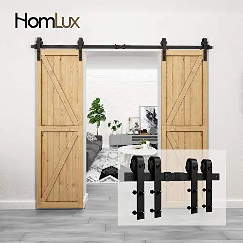 Homlux 8ft Heavy Duty Sturdy Sliding Barn Door Hardware Kit Double Door - Smoothly and Quietly - Simple and Easy to Install - Fit 1 3/8-1 3/4" Thickness Door Panel(Black)(J Shape Hangers) Homlux 8ft Heavy Duty Sturdy Sliding Barn Door Hardware Kit Double Door - Smoothly and Quietly - Simple and Easy to Install - Fit 1 3/8-1 3/4" Thickness Door Panel(Black)(J Shape Hangers)