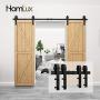 Homlux 8ft Heavy Duty Sturdy Sliding Barn Door Hardware Kit Double Door - Smoothly and Quietly - Simple and Easy to Install - Fit 1 3/8-1 3/4" Thickness Door Panel(Black)(J Shape Hangers)