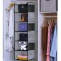 Onlyeasy 6-Shelf Hanging Closet Organizer - Fabric Collapsible Wardrobe Closet Hanging Shelves for Clothes Accessory Shoes with 6 Side Pockets, Breathable, Heavy Duty Black, 7MXAX6CP