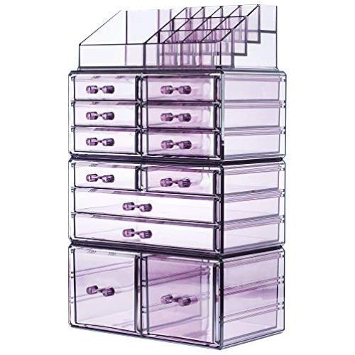 Readaeer Makeup Cosmetics Organizer Storage Display Boxes with 12 Drawers (Purple)
