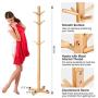 LANGRIA Coat Hook Bamboo Wooden Coat Rack and Hook Rack with 3 Tiers 12 Hooks and Solid Feet Hall Tree Coat Rack for Clothes Scarves and Hats, Bamboo Natural Color