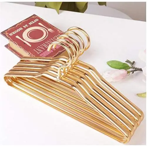 100pcs Fancy Golden Silver Aluminum Metal Clothes Shirts Dress Hanger, Luxury Anti-Rust Waterproof Kids Baby Hangers Rack Random Color