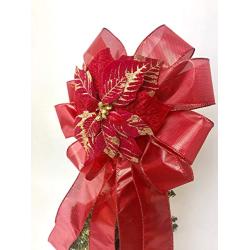 Red Gold Poinsettia Tree Topper, Large Gift Bow, Wreath Bows, Wreath and Door hanger, Christmas Bows, Swag Bow, Wedding Pew Bow