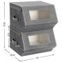 SONGMICS Set of 2 Stackable Storage Bins with Transparent Windows, Magnetic Lid and Side Handles, for Toys, Clothes, Gray and Beige URPLB02G