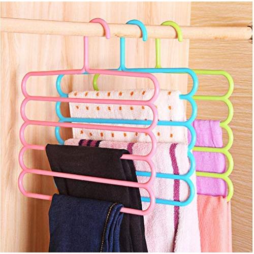 5PC Random Color 5-Layer Clothes Hanger Drying Racks Multi-Functional Innovative Hanger Multi-Storey Scarf Racks Anti-Slip Pants Folder Decoration