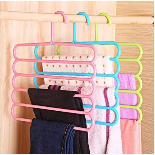 5PC Random Color 5-Layer Clothes Hanger Drying Racks Multi-Functional Innovative Hanger Multi-Storey Scarf Racks Anti-Slip Pants Folder Decoration