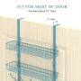 Neala Over The Door Hook 5 Double-Row Hooks & 2 Baskets Metal Shelf Hanger Door Hook 2 Tier Storage Rack for Coats, Towels, Bags (Aqua Blue)