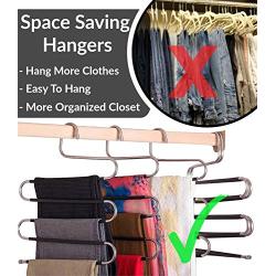 Calido Designs S-Shape Pants Hangers Space Saving Hangers Non Slip Clothes Hangers Stainless Steel Pant Hangers for Jeans Scarf Ties Belts Skirt and Pants Hanger Organizer (3 Pack with 2 Door Hooks)