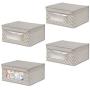mDesign Soft Stackable Fabric Closet Storage Organizer Holder Boxes - Clear Window, Attached Lid, for Child/Kids Room, Nursery - Chevron Zig-Zag Print - Small, 4 Pack - Taupe/Natural