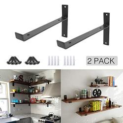 OVOV Pack of 2 Iron Shelf Brackets Decorative Wall Hangers Mounted Floating Shelf Hanging Angle Lip (Black) 10"