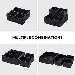 Woven Storage Boxes Cube Basket Bin Container Tote Organizer Divider for Drawer,Closet,Shelf, Dresser,Set of 4 (Black)