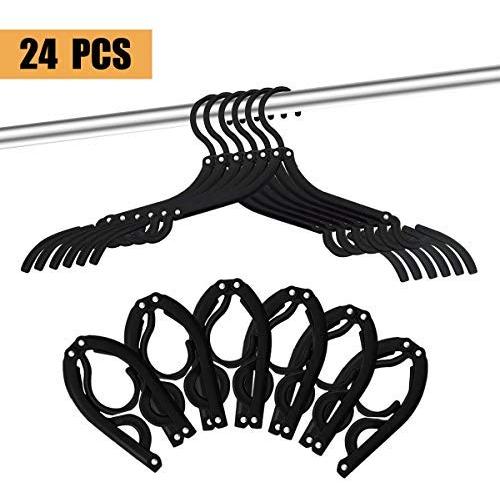 24 Pcs Travel Hangers - Portable Folding Clothes Hangers Travel Accessories Foldable Clothes Drying Rack for Travel (Black)