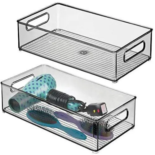 mDesign Plastic Storage Bin with Handles for Organizing Hand Soaps, Body Wash, Shampoos, Lotion, Conditioners, Hand Towels, Hair Accessories, Body Spray, Mouthwash - 14.5" Long, 2 Pack - Smoke Gray mDesign Plastic Storage Bin with Handles for Organizing Hand Soaps, Body Wash, Shampoos, Lotion, Conditioners, Hand Towels, Hair Accessories, Body Spray, Mouthwash - 14.5" Long, 2 Pack - Smoke Gray