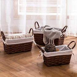 Vosson Woven Storage Basket Cube Basket Boxes for Closet Woven Baskets for Shelf Basket Bin Containers Set of 3 (Red-Brown)