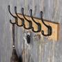 Dseap Wall Mounted Coat Rack: 16” Hole to Hole, Coat Hook Hanger with 5 Metal Hooks for Hanging Coats Towels Hats Clothes, Natural & Black