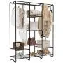 LANGRIA Large Free-Standing Closet Garment Rack Made of Sturdy Iron with Spacious Storage Space, 8 Shelves, Clothes Hanging Rods, Heavy Duty Clothes Organizer for Bedroom, Entryway (Black)
