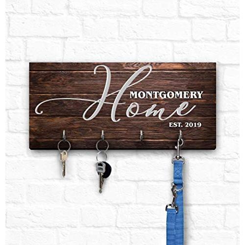 Key Holders for Wall, Personalized Family Key Hanger, Wooden Housewarming Wedding Anniversary Gift, Decorative Key Hanger with Hooks, Custom Printed Sign MDF 5" x 11"