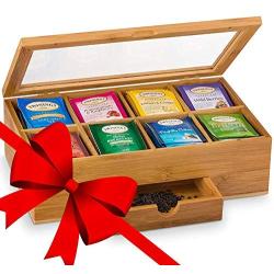 Bambusi Bamboo Tea Storage Boxes - Natural Wood Tea Chest Organizer with Small Drawer | Great Christmas Gift Idea