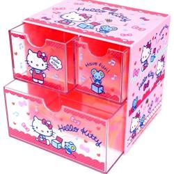 Hello Kitty Compact Desktop 3-Drawers Organizer Storage Boxes Jewelry Cosmetic Craft Gadget Medicine Plastic Case