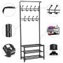 Yaheetech Metal Entryway 18 Hanger Hooks Clothes Coat Shoes Hats Bags Stand Rack Black