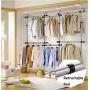 DIY Telescopic Hanger Shelf Hanging Rail Movable Holds Organizer Wardrobe Rack, Clothes Organizer, Clothes Wardrobe 3 Poles 3 Bars with Retractable Tray,With2Trays