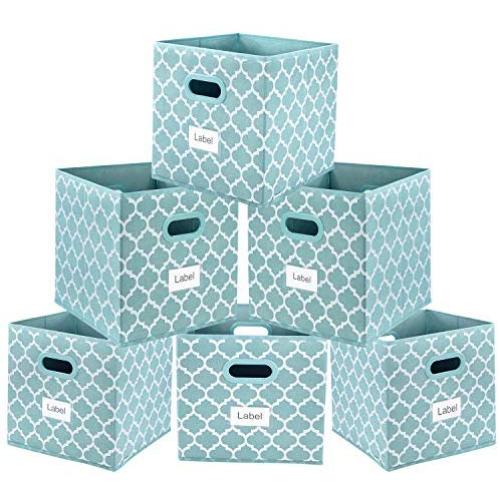 homyfort Foldable Storage Cube Bins 11x11 inches, Fabric Storage Bin Baskets Boxes Organizer with Labels and Dual Plastic Handles for Shelf Closet, Nursery, Set of 6 (Blue