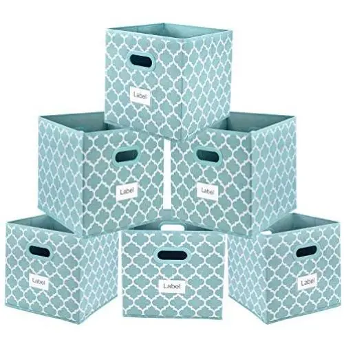 homyfort Foldable Storage Cube Bins 11x11 inches, Fabric Storage Bin Baskets Boxes Organizer with Labels and Dual Plastic Handles for Shelf Closet, Nursery, Set of 6 (Blue homyfort Foldable Storage Cube Bins 11x11 inches, Fabric Storage Bin Baskets Boxes Organizer with Labels and Dual Plastic Handles for Shelf Closet, Nursery, Set of 6 (Blue