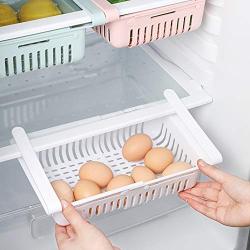 STARSLIFE Retractable Drawer Type Refrigerator Storage Boxes Food Fresh-keeping Classified Organizer Container Basket Fridge Shelf Holder Plastic Storage Bins, Fit for Fridge Shelf Under 0.5" - White