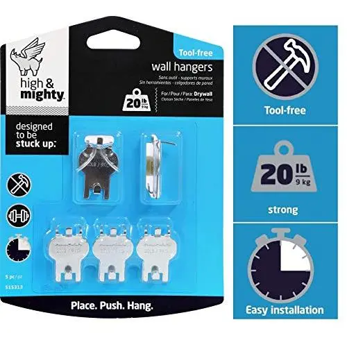 HIGH & MIGHTY 515313 Tool Free Picture Hanging Kit, 5 Pieces, 20LB Limit HIGH & MIGHTY 515313 Tool Free Picture Hanging Kit, 5 Pieces, 20LB Limit