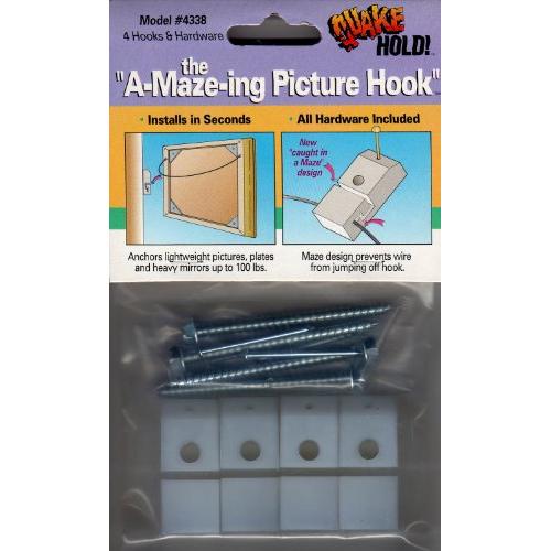 Quakehold! 4338 Ready America Anti-Fall Heavy Duty Picture Hook, 4 Pieces, 100 Lb Load Capacity