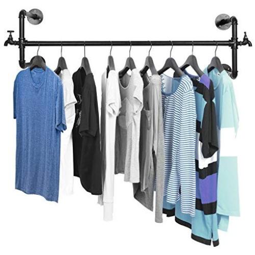 MyGift Black Metal Wall Mounted Faucet Design Closet Rod Garment Rack/Hanging Clothes Bar Display